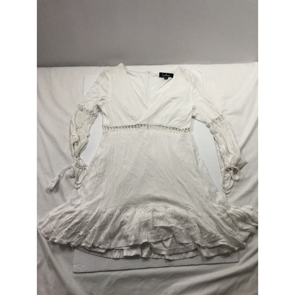 Lulus Excited Ruffled Mini Dress Sz M White Surplice Puff Sleeves Lined Boho